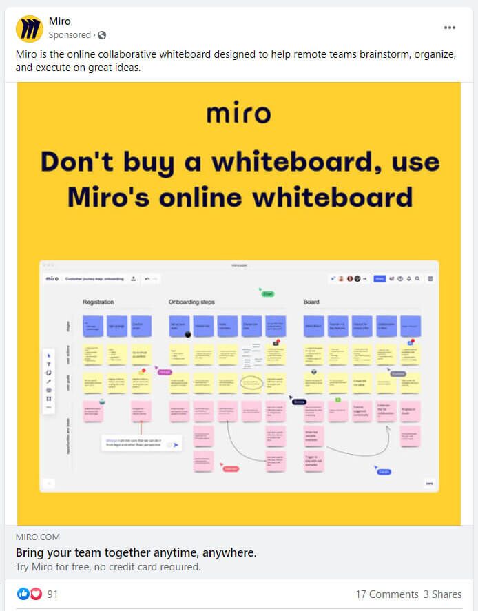 Παράδειγμα διαφήμισης Miro στο Facebook
