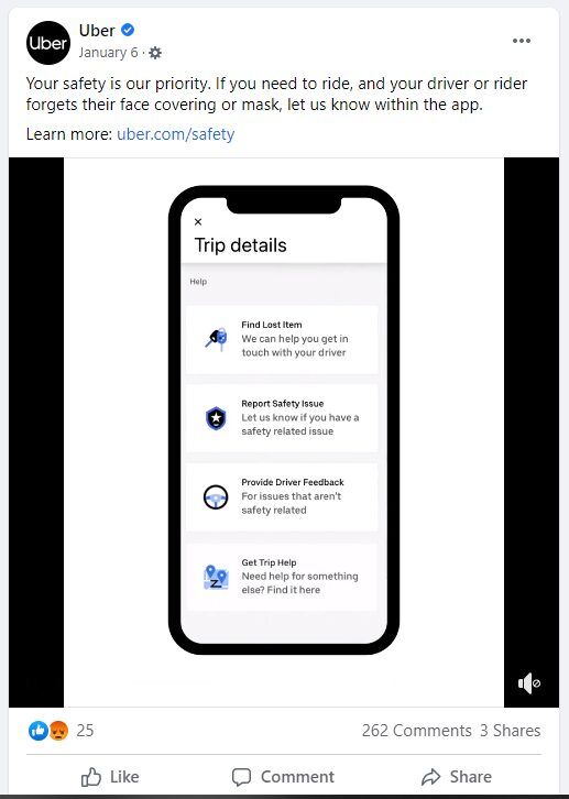 Παράδειγμα ανάρτησης στο Uber Facebook
